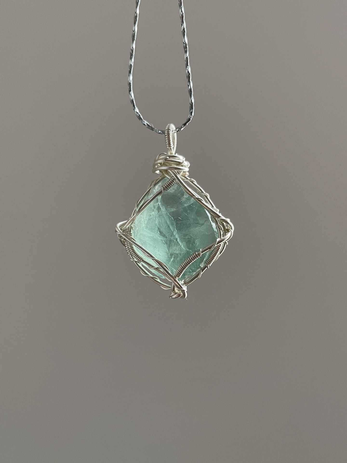 Original Handmade Winding Necklace Pendant Aquamarine Amethyst Gem Grade