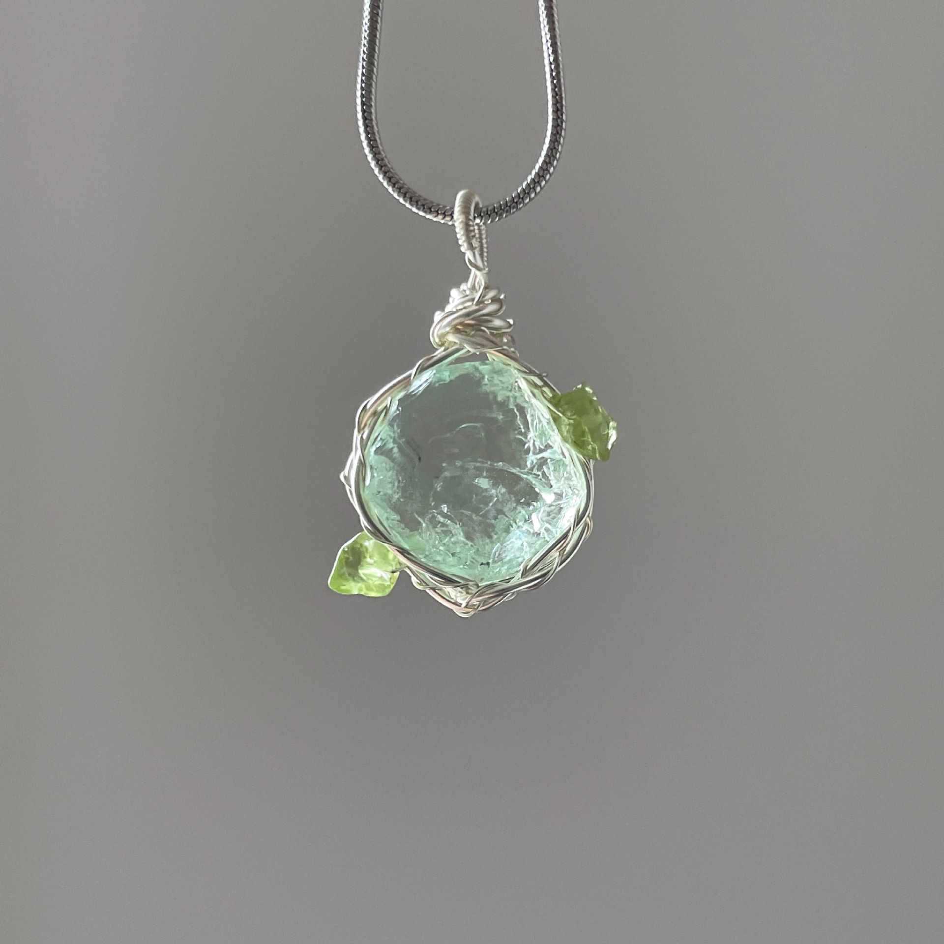 Original Handmade Winding Necklace Pendant Aquamarine Amethyst Gem Grade