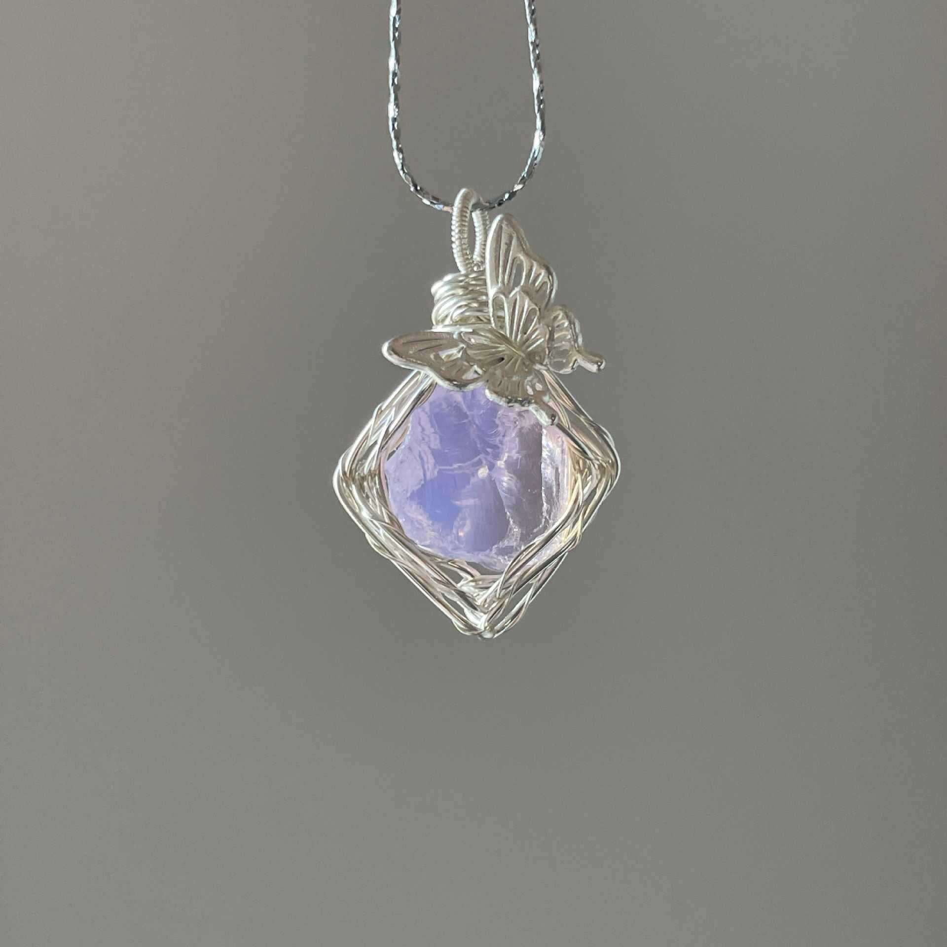 Original Handmade Winding Necklace Pendant Aquamarine Amethyst Gem Grade