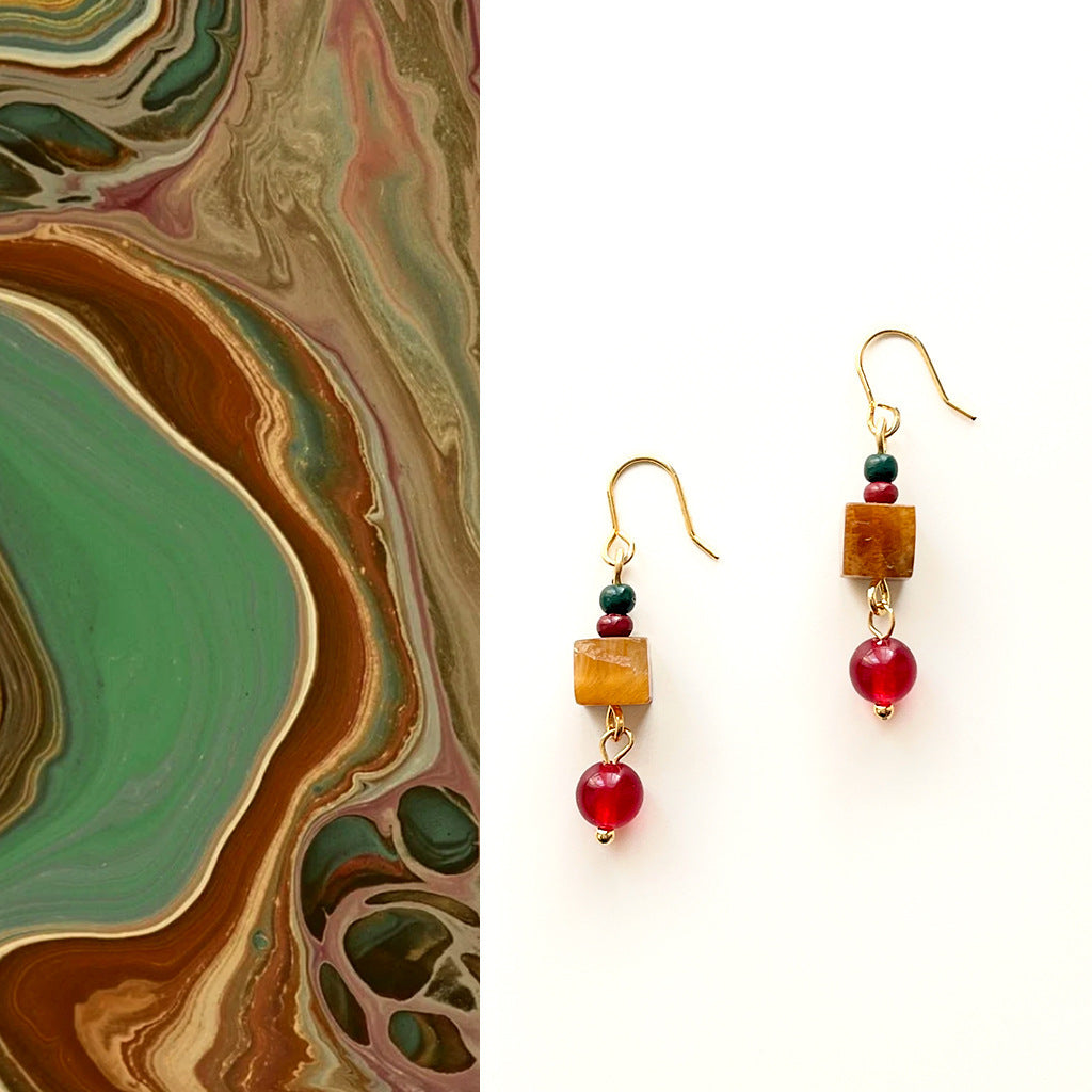 Original Hand Made Retro Natural Stone Earrings Temperament Tigereye