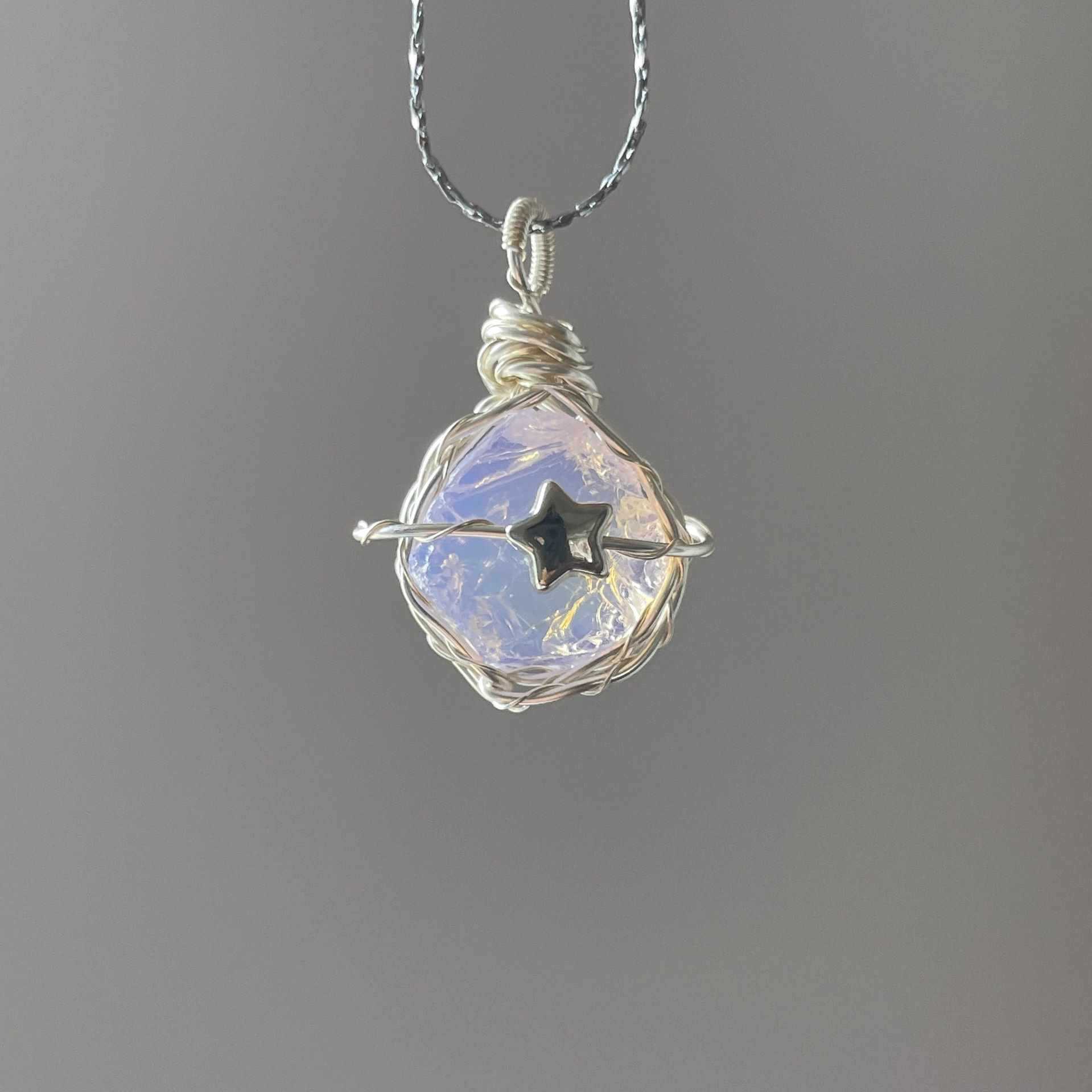 Original Handmade Winding Necklace Pendant Aquamarine Amethyst Gem Grade