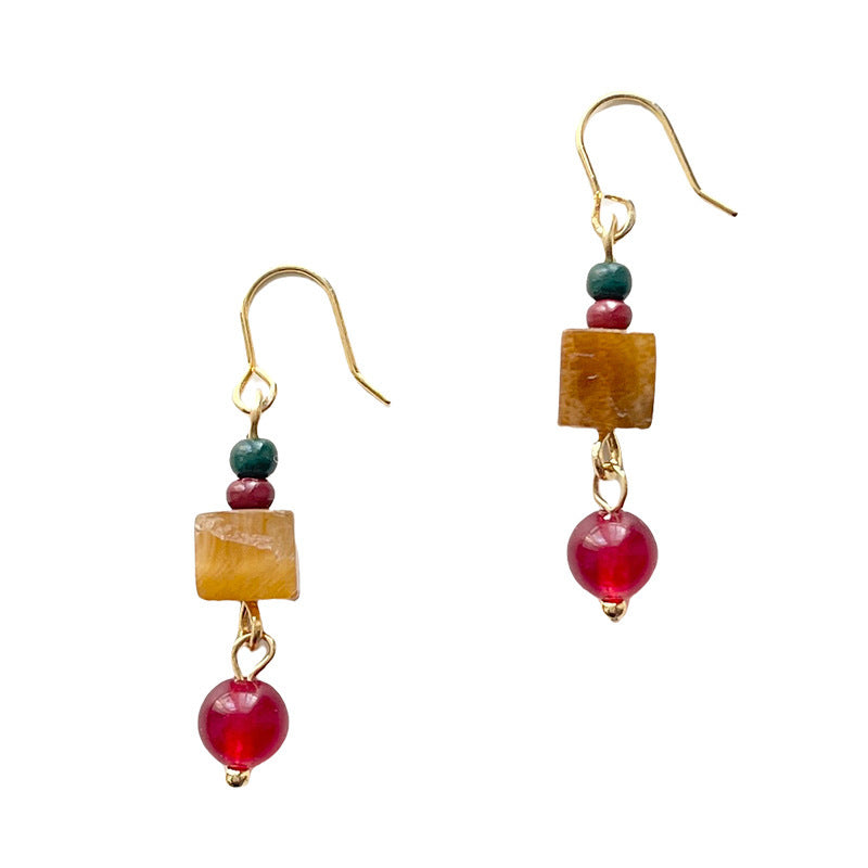 Original Hand Made Retro Natural Stone Earrings Temperament Tigereye