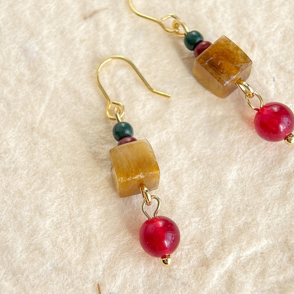 Original Hand Made Retro Natural Stone Earrings Temperament Tigereye