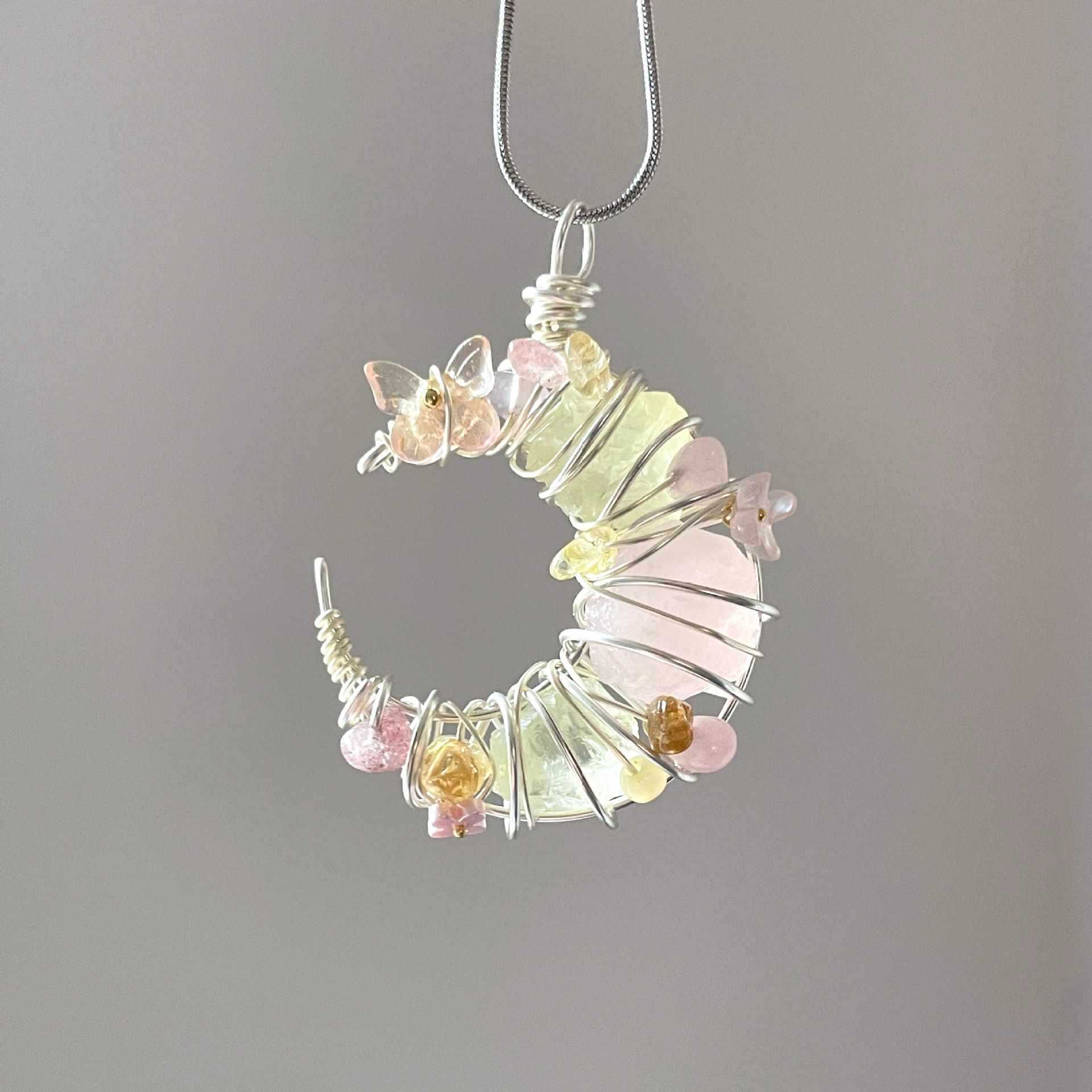 Original Handmade Winding Necklace Pendant Aquamarine Amethyst Gem Grade