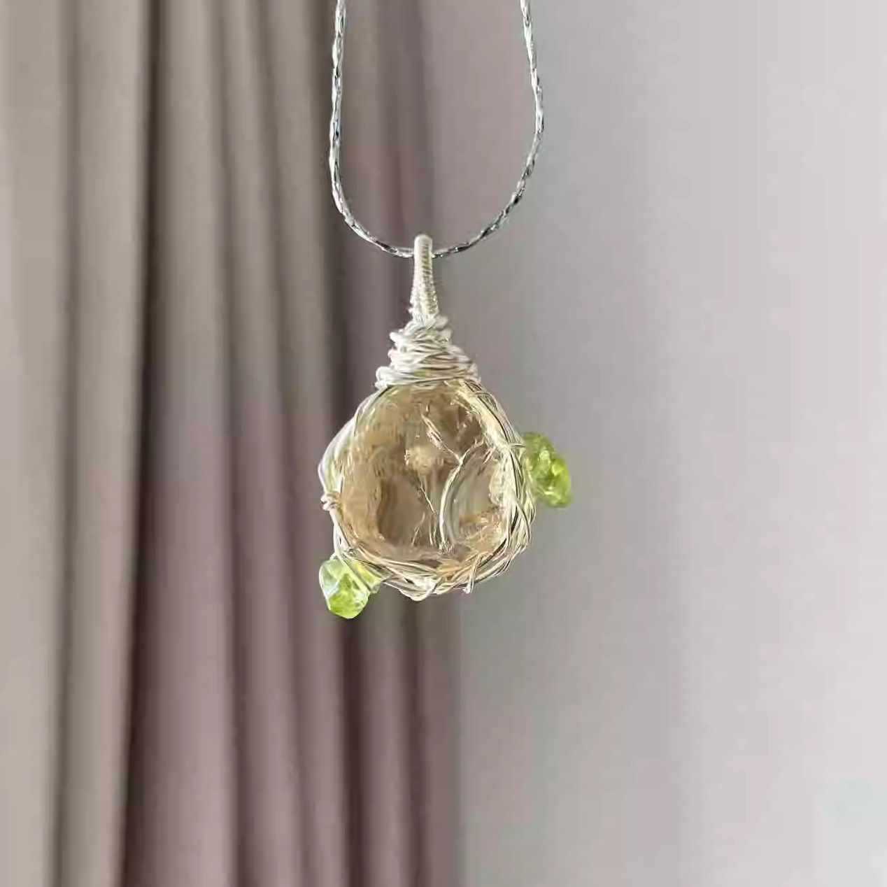 Original Handmade Winding Necklace Pendant Aquamarine Amethyst Gem Grade