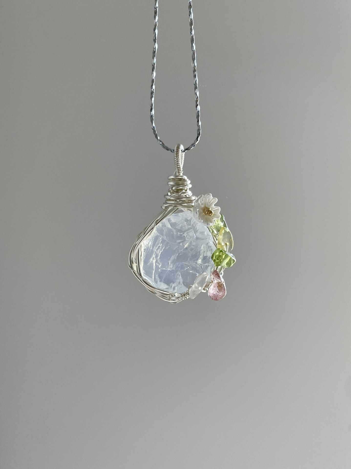 Original Handmade Winding Necklace Pendant Aquamarine Amethyst Gem Grade