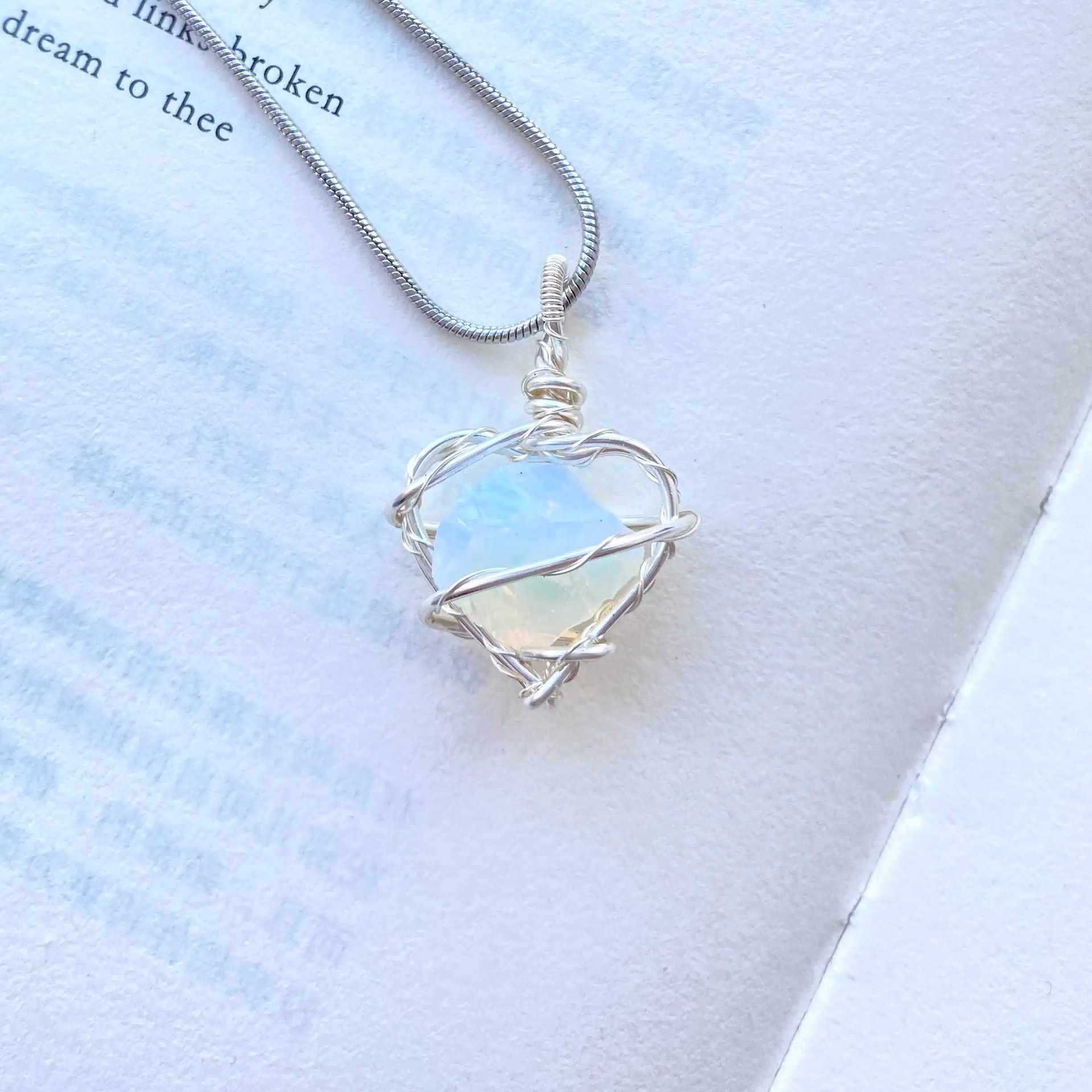 Original Handmade Winding Necklace Pendant Aquamarine Amethyst Gem Grade