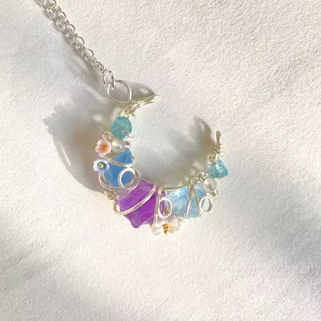 Original Handmade Winding Necklace Pendant Aquamarine Amethyst Gem Grade