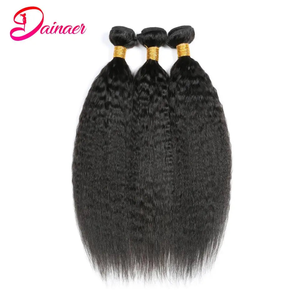 3PCS Kinky Straight Hair 100% Unprocessed Virgin Human Hair Bundles Remy Hair Extensions Human Hair Yaki Straight Hair Bundles