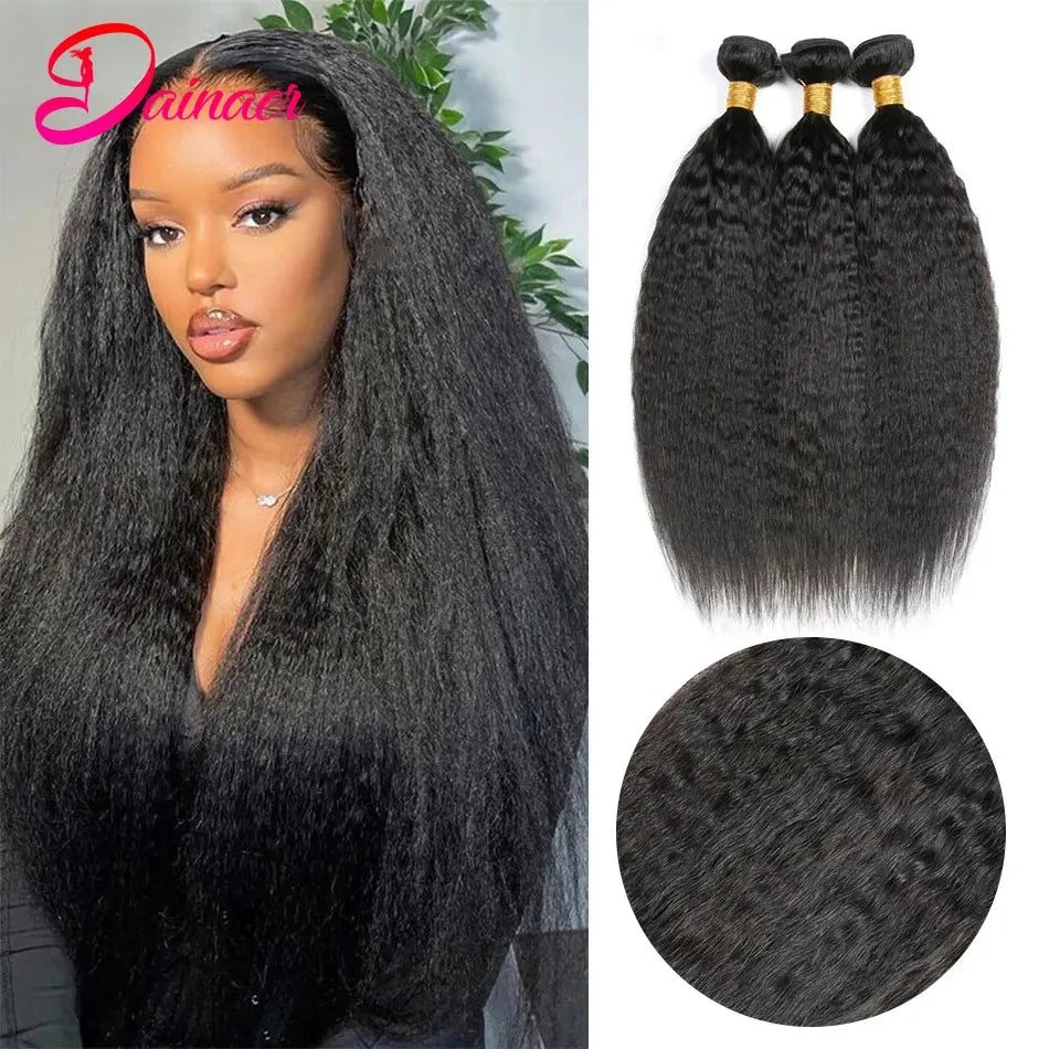 3PCS Kinky Straight Hair 100% Unprocessed Virgin Human Hair Bundles Remy Hair Extensions Human Hair Yaki Straight Hair Bundles