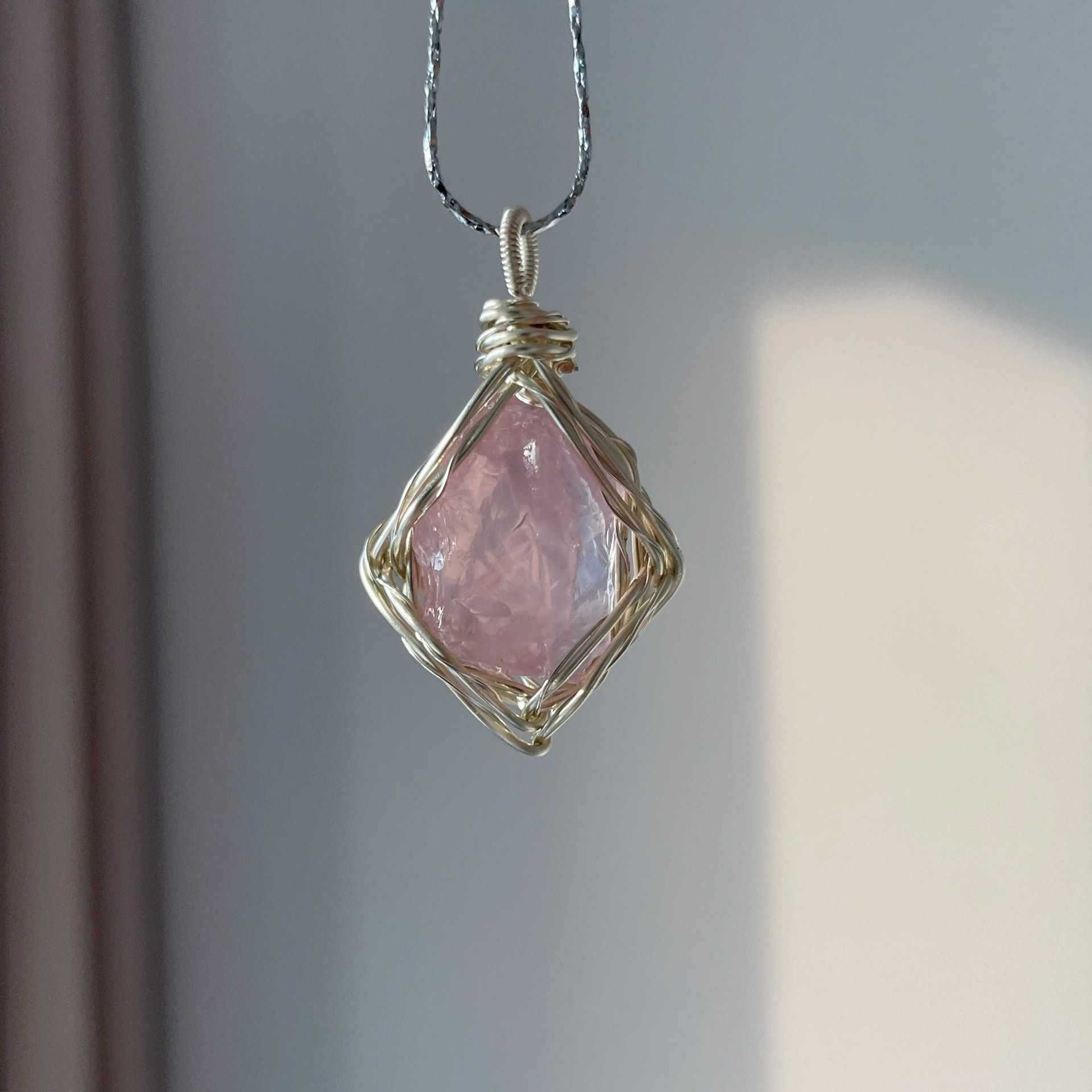 Original Handmade Winding Necklace Pendant Aquamarine Amethyst Gem Grade