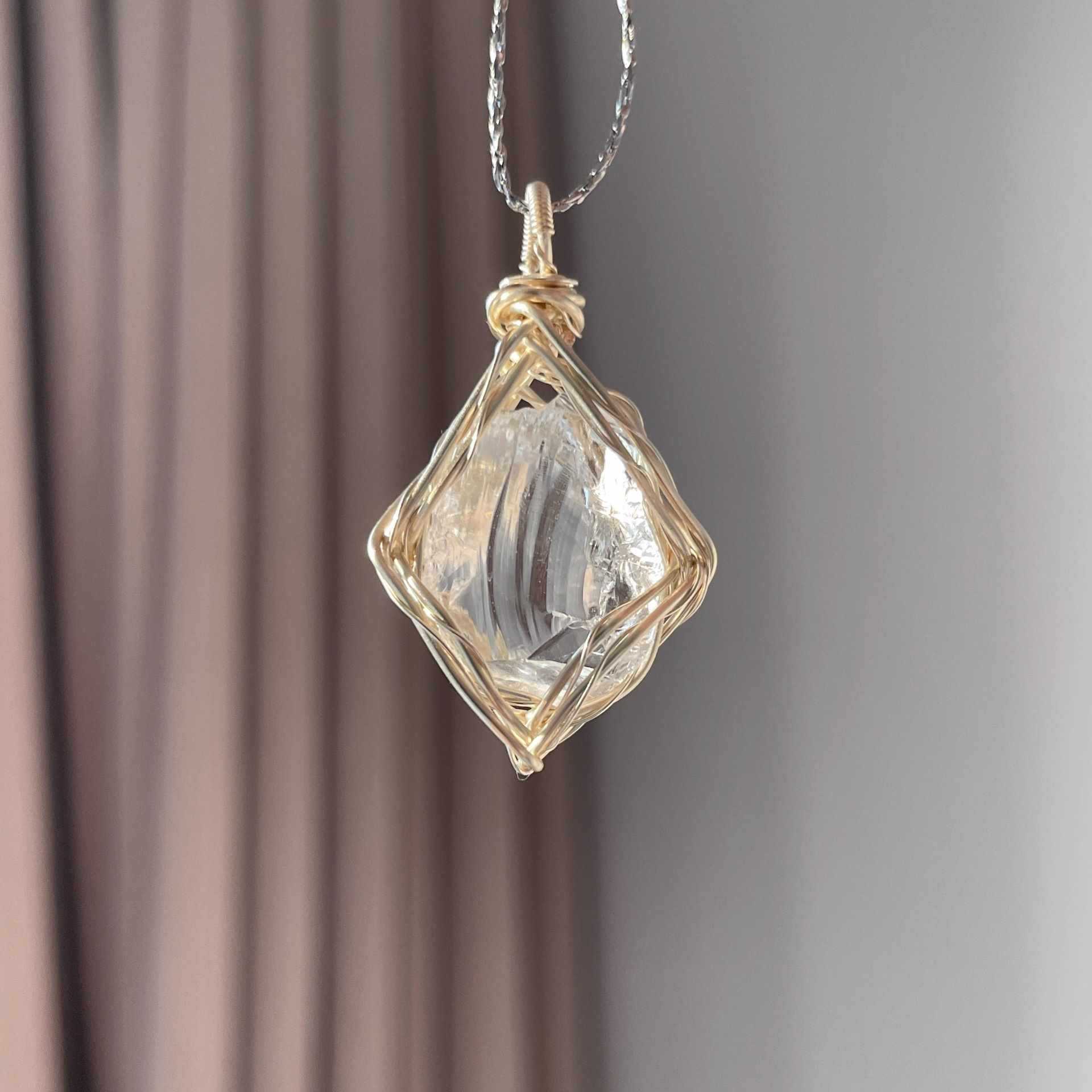 Original Handmade Winding Necklace Pendant Aquamarine Amethyst Gem Grade