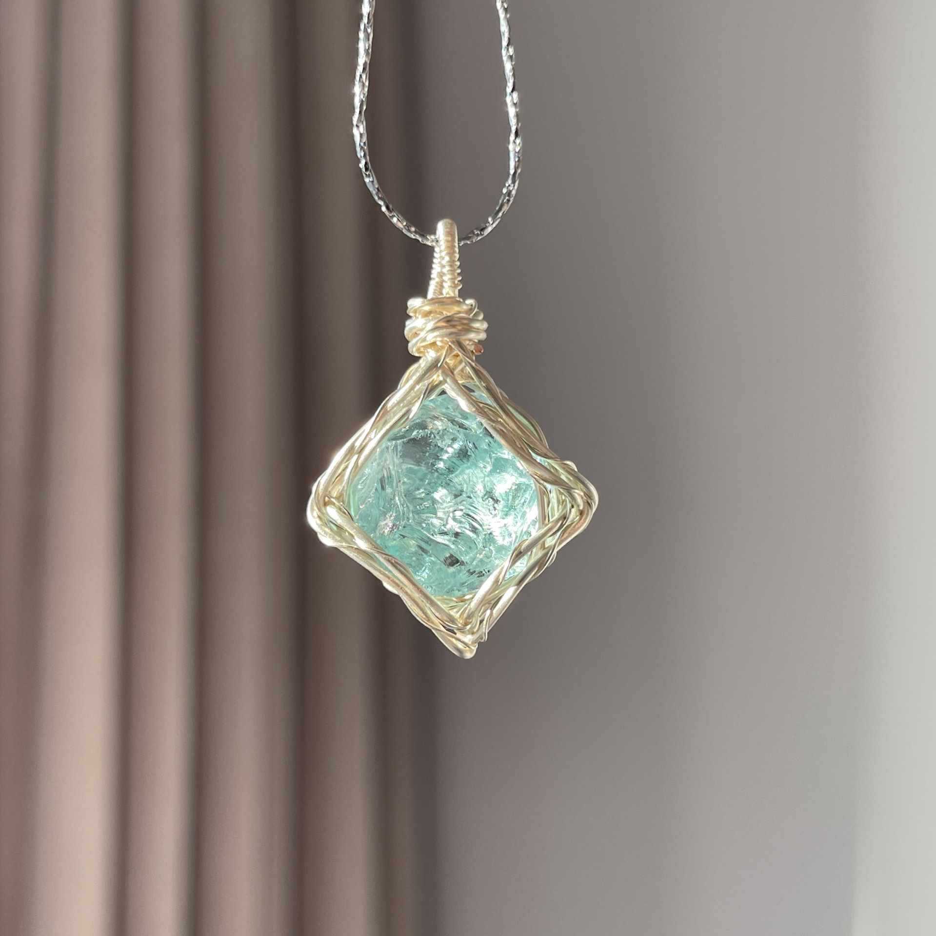 Original Handmade Winding Necklace Pendant Aquamarine Amethyst Gem Grade