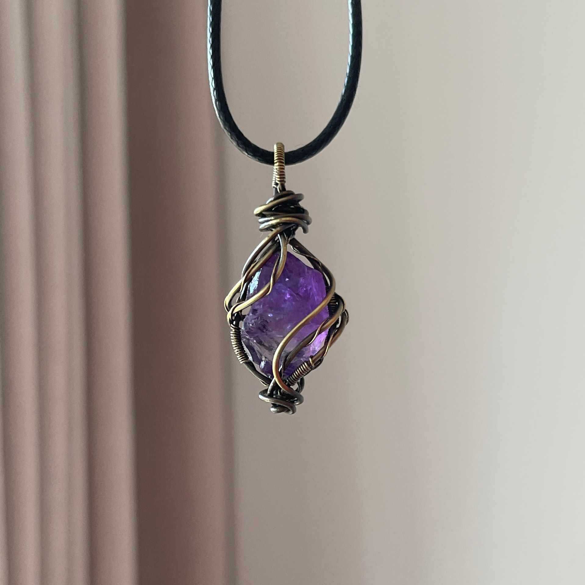 Original Handmade Winding Necklace Pendant Aquamarine Amethyst Gem Grade