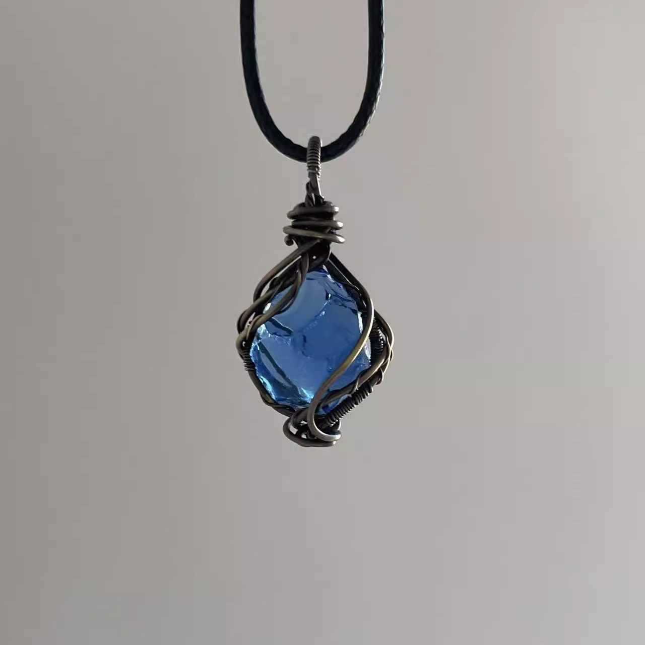 Original Handmade Winding Necklace Pendant Aquamarine Amethyst Gem Grade