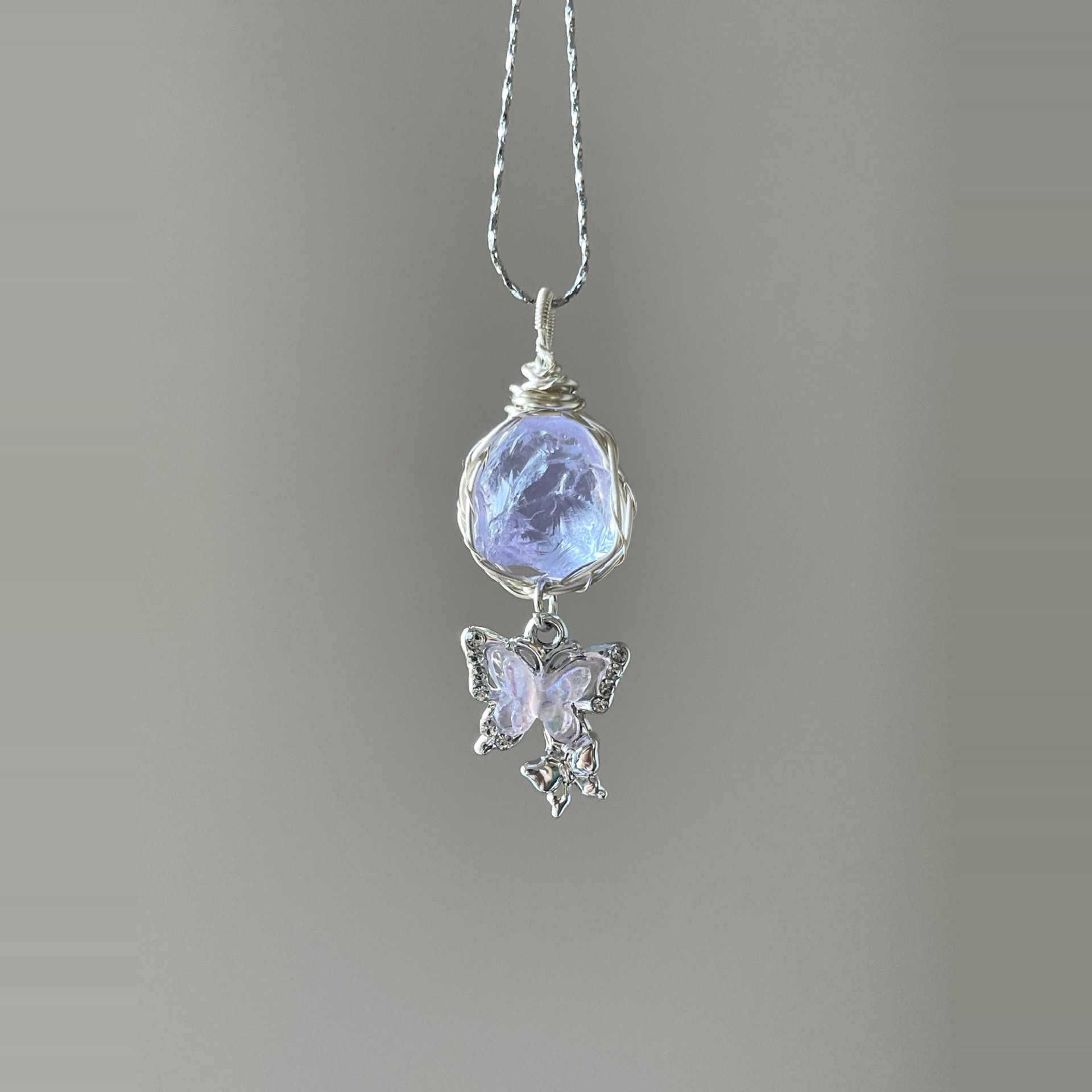 Original Handmade Winding Necklace Pendant Aquamarine Amethyst Gem Grade