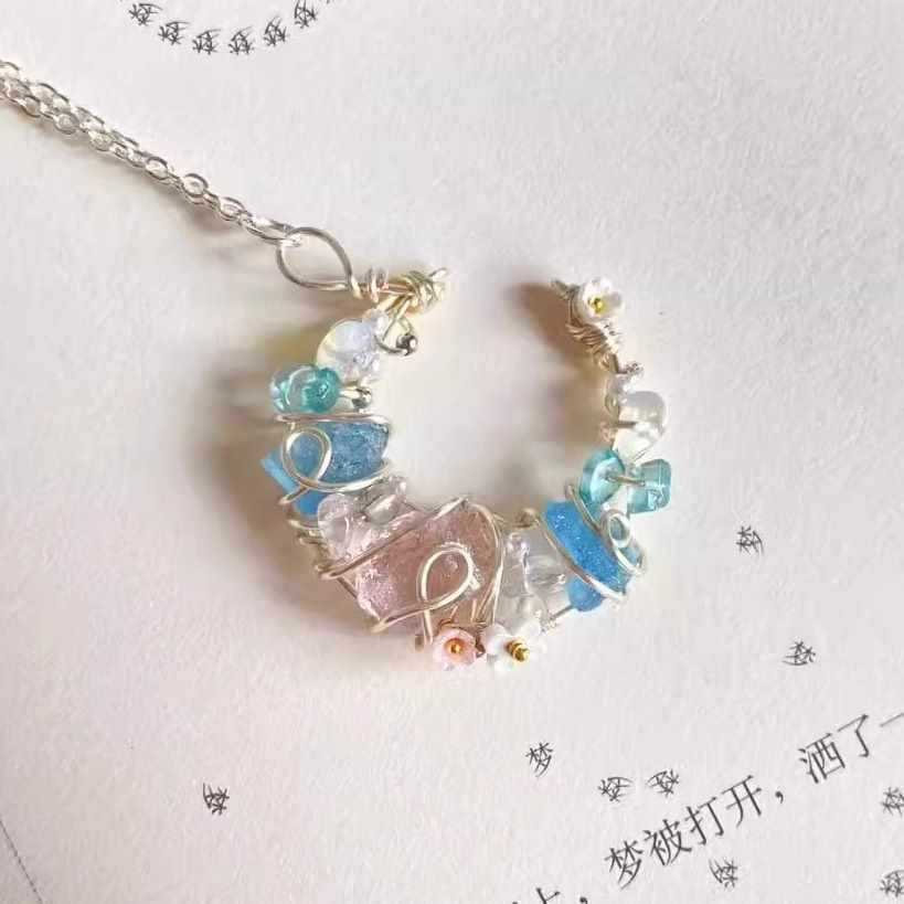 Original Handmade Winding Necklace Pendant Aquamarine Amethyst Gem Grade