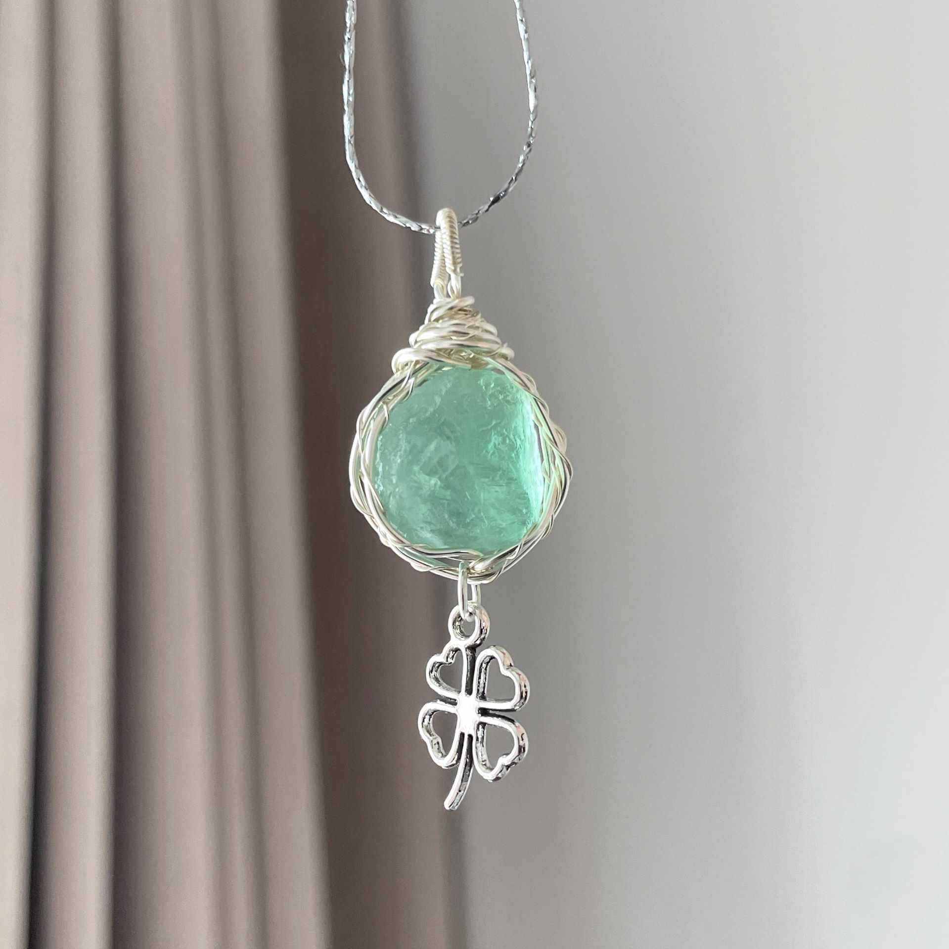 Original Handmade Winding Necklace Pendant Aquamarine Amethyst Gem Grade