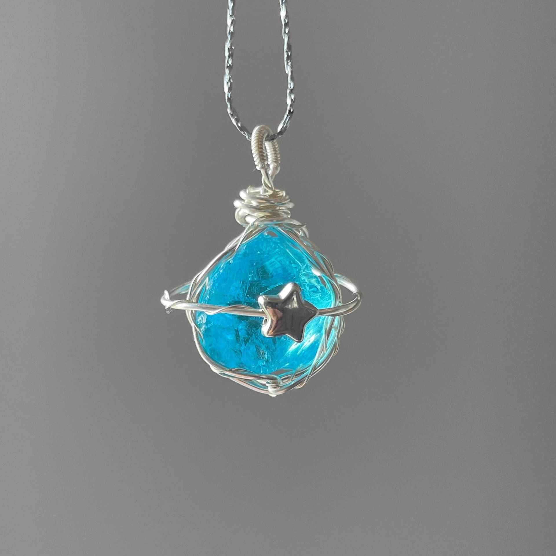 Original Handmade Winding Necklace Pendant Aquamarine Amethyst Gem Grade