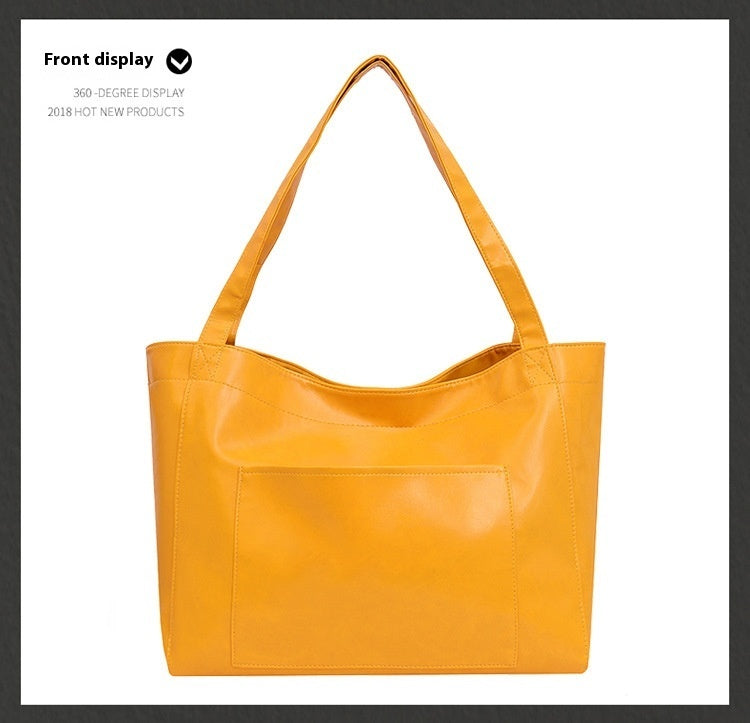 Soft Leather Retro Oil Waxed Leather Large Capacity Shoulder Bag
