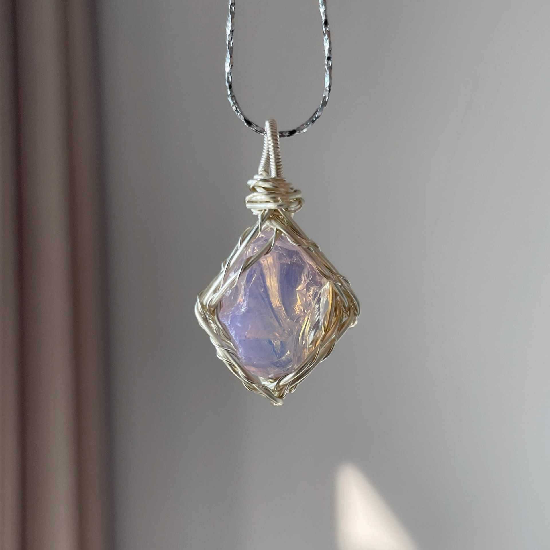 Original Handmade Winding Necklace Pendant Aquamarine Amethyst Gem Grade