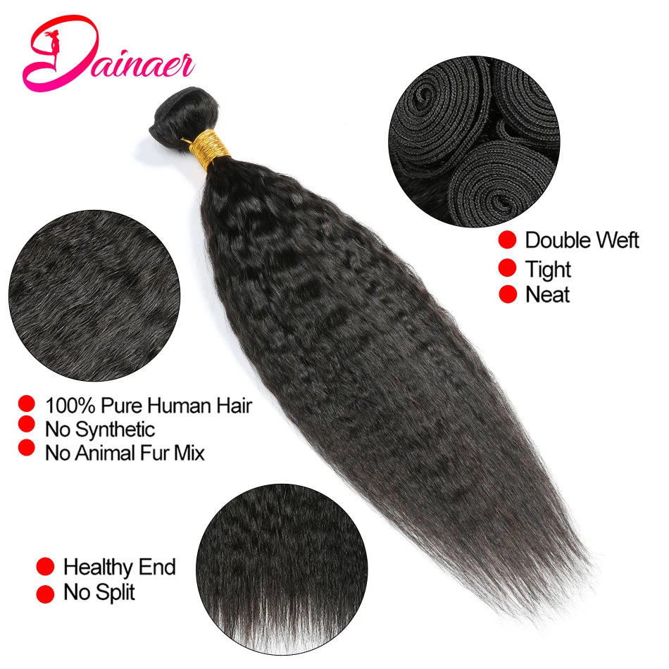 3PCS Kinky Straight Hair 100% Unprocessed Virgin Human Hair Bundles Remy Hair Extensions Human Hair Yaki Straight Hair Bundles