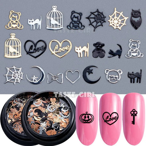 1 Jar Mix Xmas Halloween Snowflakes Pop Fashion Shapes Thin Metallic Sequins Nail Art Slice Stickers Decorations Manicure Tip