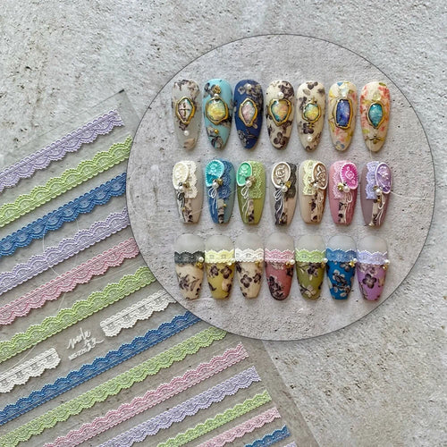 1 piece 5D colorful lace strip nail sticker high quality exquisite retro totem gold frame accessorie nail art decoration sticker