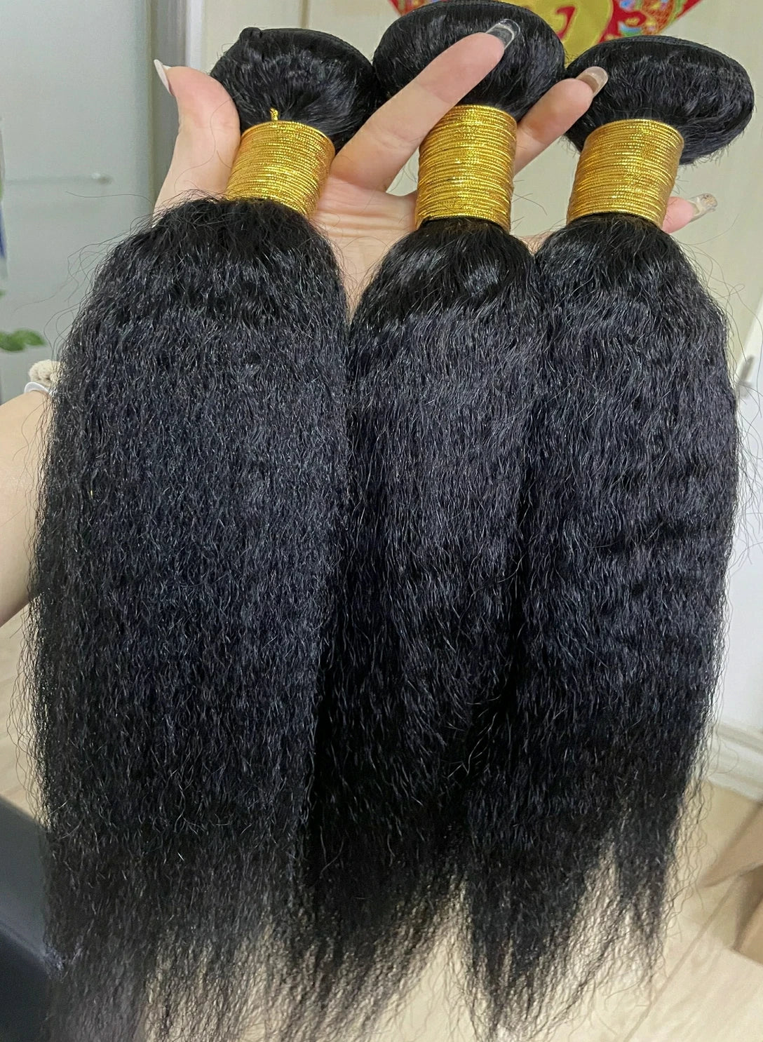 3PCS Kinky Straight Hair 100% Unprocessed Virgin Human Hair Bundles Remy Hair Extensions Human Hair Yaki Straight Hair Bundles