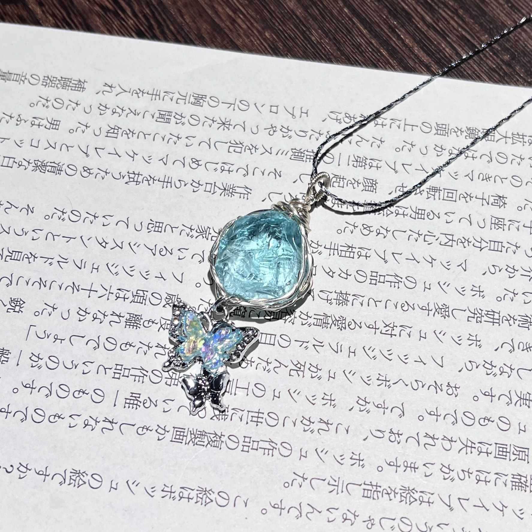 Original Handmade Winding Necklace Pendant Aquamarine Amethyst Gem Grade
