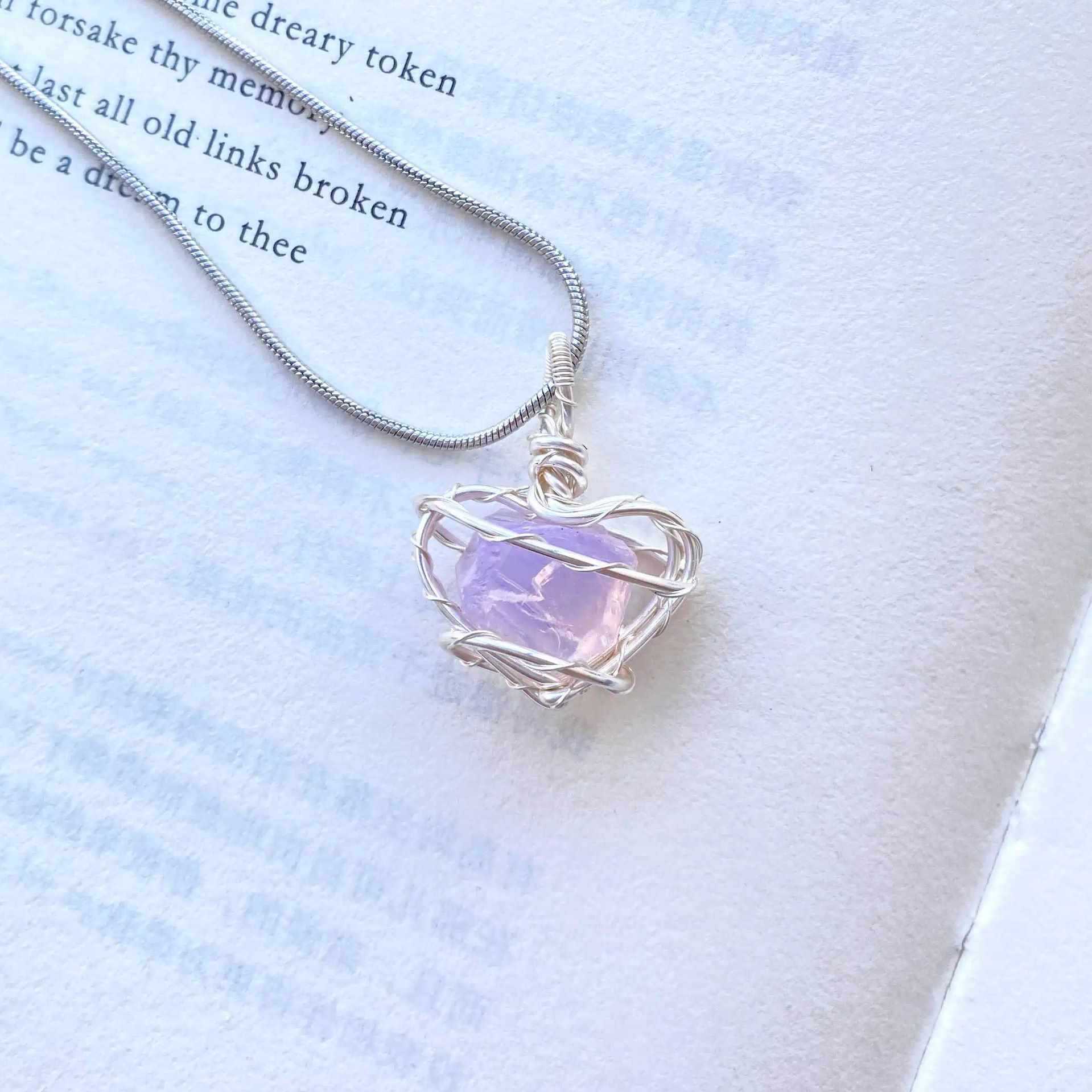 Original Handmade Winding Necklace Pendant Aquamarine Amethyst Gem Grade