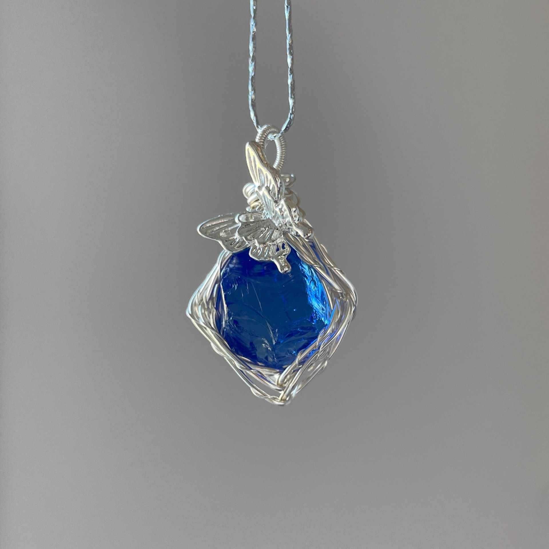 Original Handmade Winding Necklace Pendant Aquamarine Amethyst Gem Grade